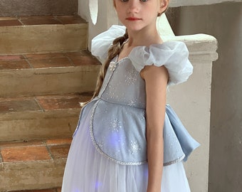 Handcrafted Illuminated Princess Dress - Magical Glowing Silver and White Tulle Gown for Girls