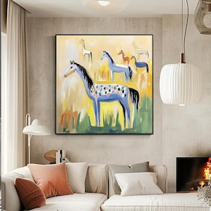 Hand-Painted Abstract Horse Oil Painting: Whimsical Animal Wall Art