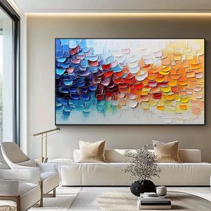 Peinture à l'huile abstraite arc-en-ciel - Art texturé 3D au couteau sur toile, décoration murale en dégradé de couleurs, art moderne affirmé