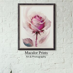 Printable Watercolor Rose Wall Art Print | Digital Download | Mothers Day | Botanical Prints | Floral Still Life | Grandma Gift | Wife Gift
