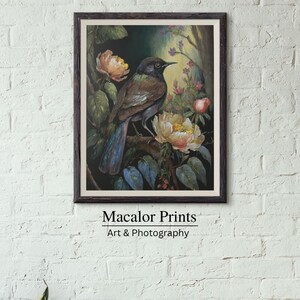 Printable Black Bird Flower Wall Art Print | Digital Download | Oil Painting | Dark Academia | Still Life | Farmhouse Decor | Cottagecore