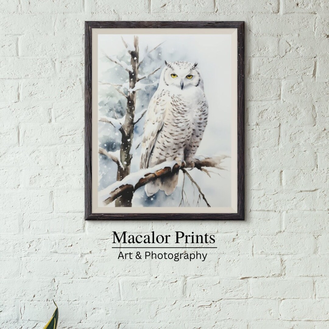 Printable Watercolor Snow Owl Wall Art Print | Digital Download ...