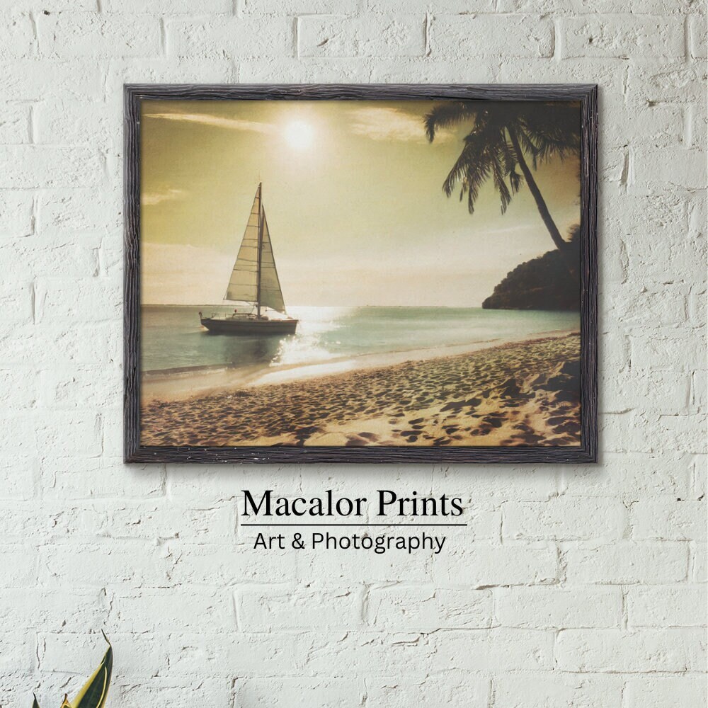Printable Ocean Landscape Sepia Sailboat Wall Art Print | Digital ...