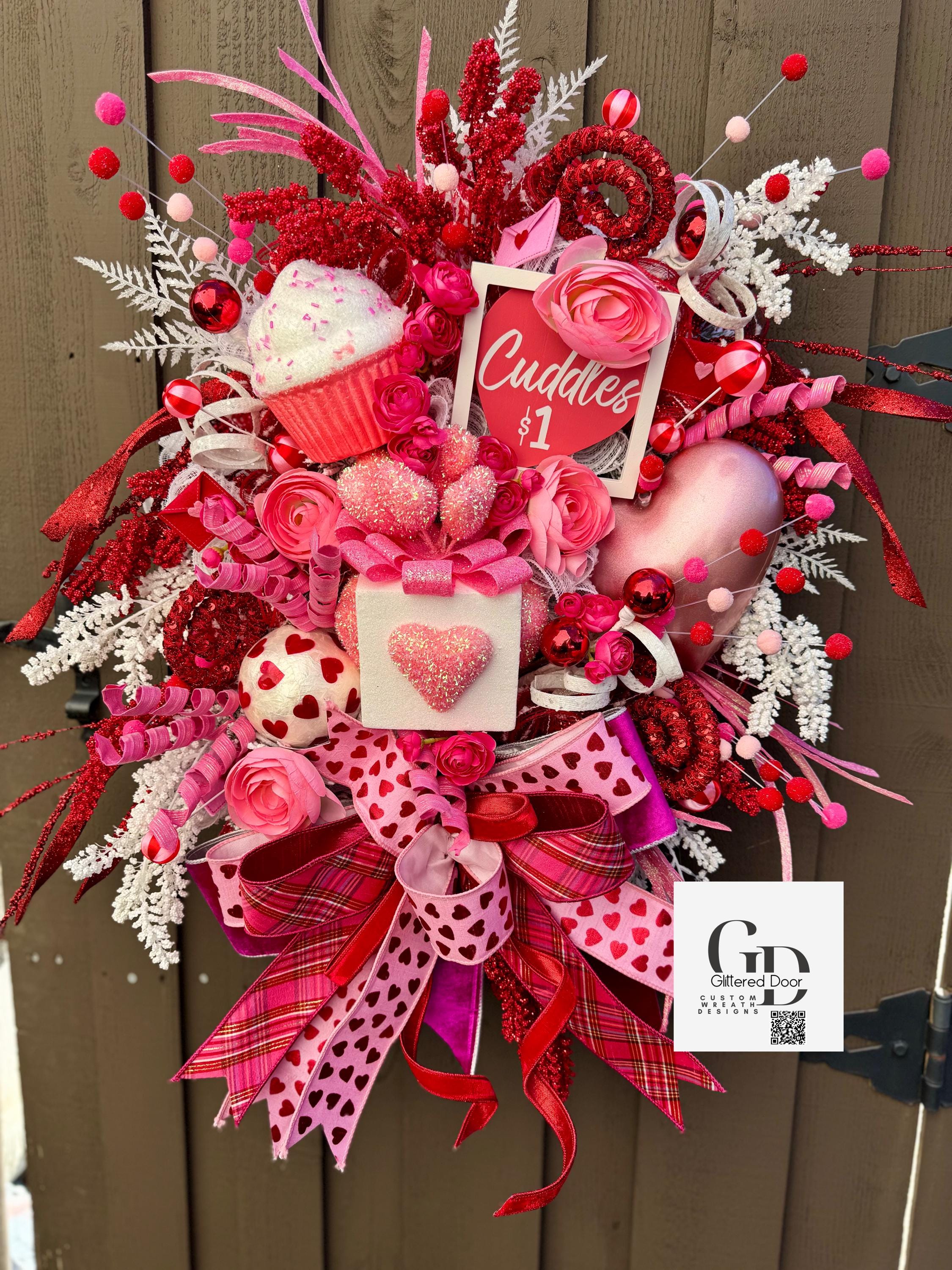 Valentines Day Pink and Red Wreath Jewel Ornaments Wreath Holiday Decor