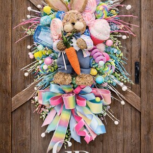Easter/Spring Bunny Swag Wreath Statement Front Door Wreath Spring Decor Xl wreath for door Designer Spring wreath Easter Decor