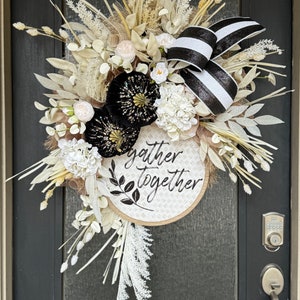 Front Door Fall Wreath Pumpkin Wreath Black & White Decor Fall Front door Decor Thanksgiving wreath Simple Fall Wreath Cream Fall wreath