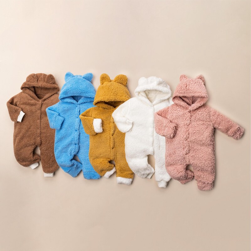 Babyhug 100% Cotton Knit Full Sleeves Romper Bear Print - White Blue main image 1