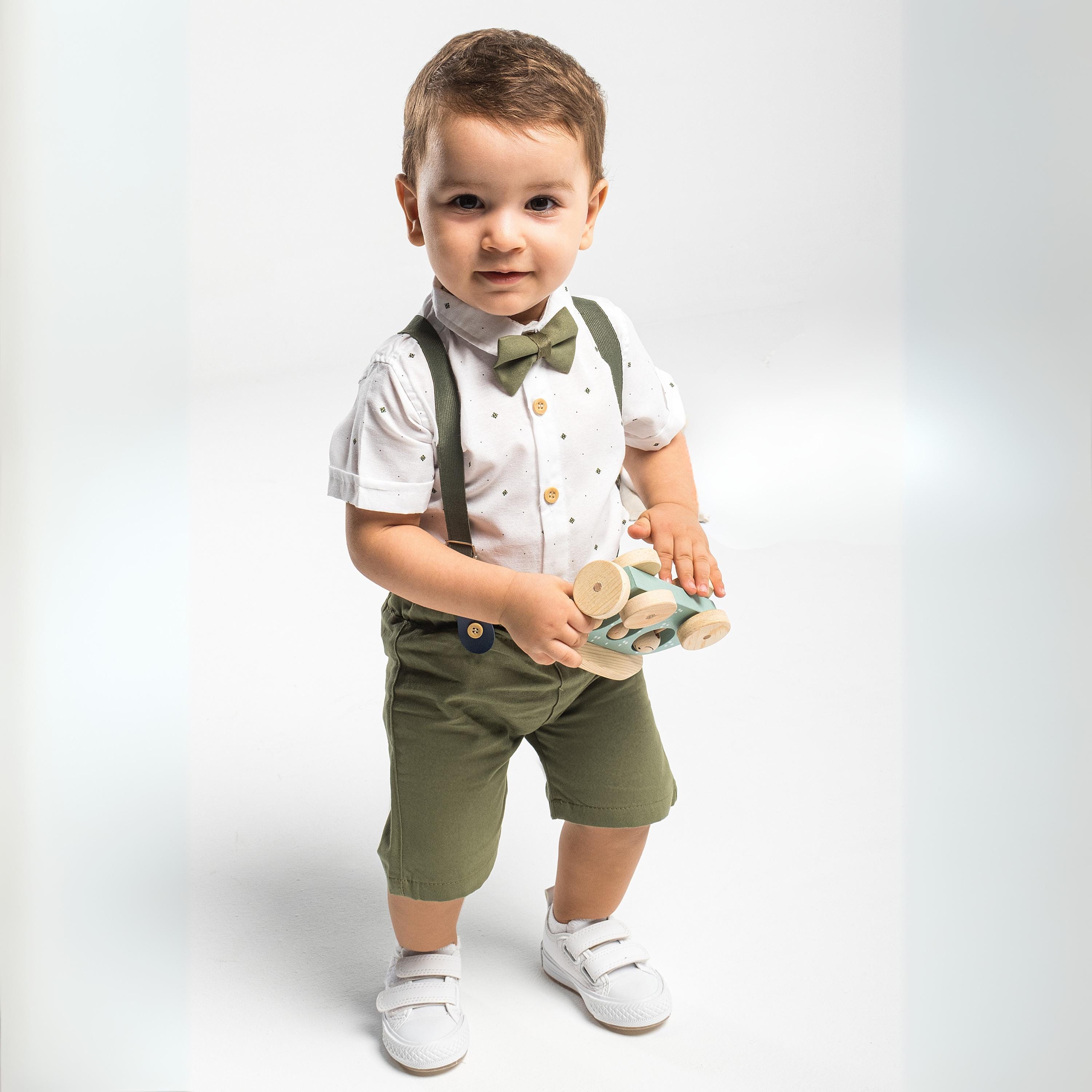 Baby Boy Suit with Bow Tie–Toddler Tuxedo,Toddler Suit Set,Boy Wedding Outfit,Easter,Page Boy Suspender Outfit-Baby Special Occasion Outfit