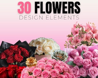 30 Flower Bouquets – Chic and Glamorous Design Elements – High Quality Bouquets Design Elements Set, Canva