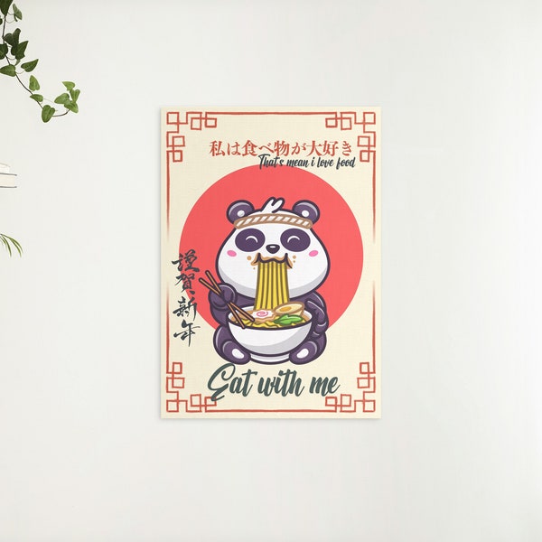 printable wall art panda eat ramen | japanese food, ramen lover, kawaii, ramen noodles, asian, korean ramen, home decor