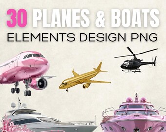 30 Transport Clipart PNG Bundle, Airplane Boat Clipart, Travel Graphics, Sublimation Design, Transparent PNG, Instant Download