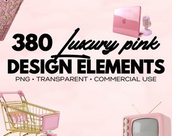380 Luxury Pink PNG Clipart Bundle, Feminine Business Graphics, Canva Compatible, Social Media Branding Kit, Commercial Use