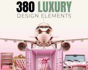 380 Luxury Pink PNG Clipart Bundle, Feminine Business Graphics, Canva Compatible, Social Media Branding Kit, Commercial Use
