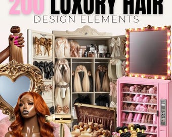 200 Luxury Hair – Chic and Glamorous Design Elements – High-Quality Wigs and Salon Supplies, Design Element Set, Canvas