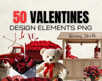 50 Valentine's Day – Chic and Glamorous Design Elements – High-Quality Set of Design Elements, Canvas