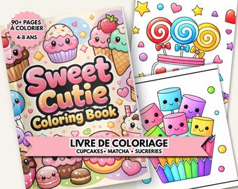 Food coloring book, 90 coloring pages, for adults or children, digital download, printable PDF, kawaii