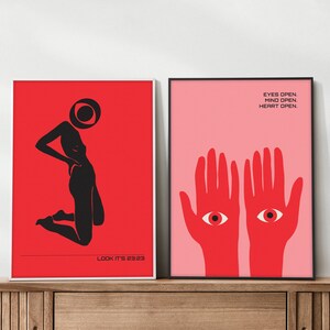 Eklektische Wohnkultur | 2er Set Drucke | Minimalistischer Druck | Typografie Plakat | Eklektische Kunst | Rot & Schwarz | Dopamin Dekor | DIGITALDRUCK