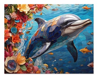 Jigsaw Puzzle (30, 110, 252,Piece) Mosaic,Dolphin, mosaic jigsaw puzzle, ocean, gift, sea