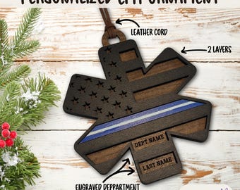 Adorno o dije para coche personalizado de EMS, Estrella de la Vida personalizada, Adorno navideño de Línea Azul Delgada, Regalo para EMT, Personal de Primera Respuesta