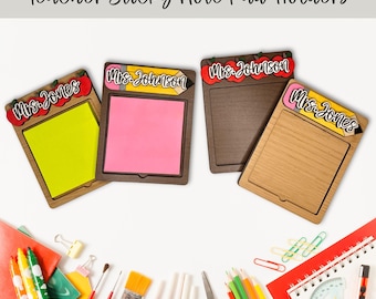 Personalized Teacher Sticky Note Holder: Engraved Wood Desk Accessory
