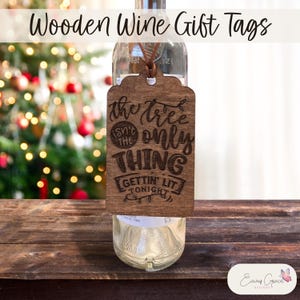 Wooden Wine Bottle Gift Tag | Stained Wood Tag | Laser Cut Gift Tag | Liquor Gift Tag | Hostess Gift | Christmas Party Favor Gift