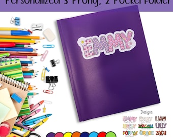 Personalized 3 Prong 2 Pocket Folder, Back to School, Customizable School Supplies, Gift for Student, Decorative Folder