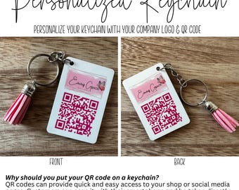 Llavero personalizado con logotipo de empresa y código QR: marca, regalos y marketing, llavero personalizado, propietario de negocio, tarjeta de presentación