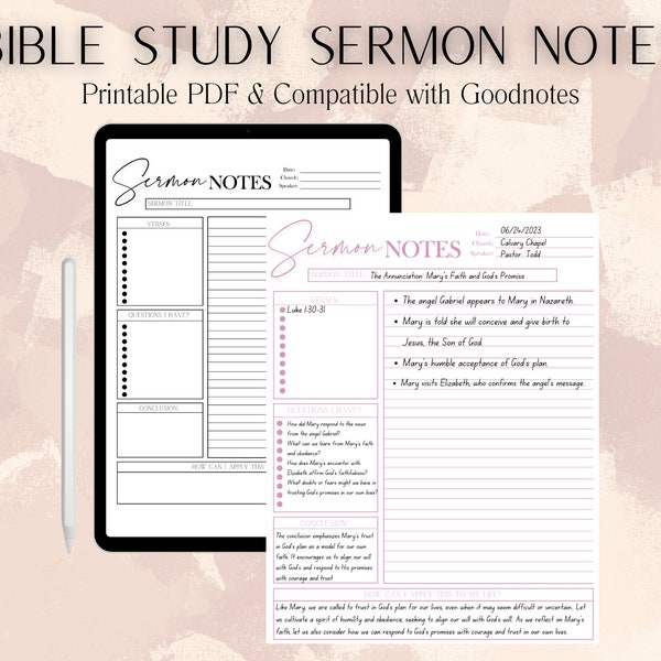 Bible Study Sermon Notes- Printable PDF & Downloadable