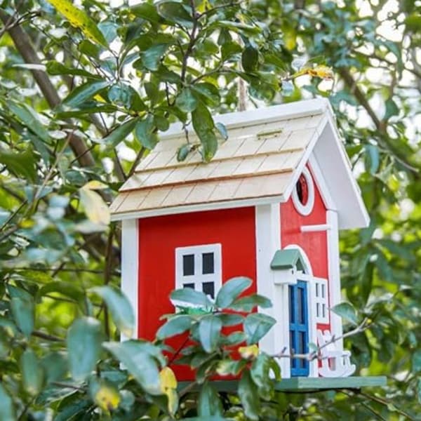 Hand-Painted Wooden Birdhouses with Flowers: Unique Outdoor Garden Decor & Handcrafted Floral-Themed Accessorie