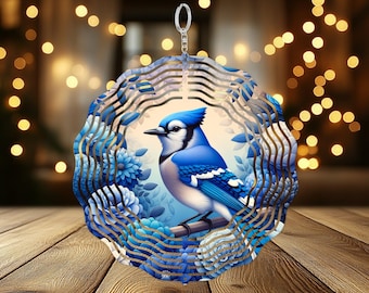 Blue Jay Wind Spinner PNG Wind Spinner Sublimazione Design, Download digitale PNG rotondo, Immagine vibrante di Windspinner, Arte per la decorazione della casa, 12 x 12 pollici