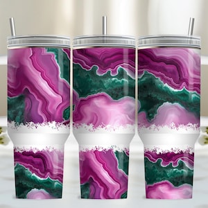 Faux Marble 40oz Tumbler Wrap, PNG Tumbler Design Sublimation Design Downloads, Pink Quencher 40ozTumbler with Handle Wrap