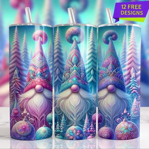Xmas Snow Gnome 20 Oz Skinny Tumbler Wrap, Christmas Gnome Sublimation Tumbler Design Template, Digital Download, Snowflake PNG design