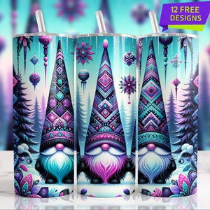 Xmas Snow Gnome 20 Oz Skinny Tumbler Wrap, Christmas Gnome Sublimation Tumbler Design Template, Digital Download, Snowflake PNG design