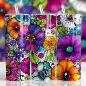 花柄20オンススキニータンブラーラップ、花柄タンブラーデザイン、カラフルな花柄タンブラー、花柄タンブラーラップPNG、昇華デザインダウンロード