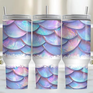 Pastel Iridescent 40oz Tumbler Wrap, PNG Tumbler Design Sublimation Design Downloads, Scales Quencher 40oz Tumbler with Handle Wrap