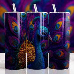 Peacock 20 oz Skinny Tumbler Wrap, Bird Tumbler Design, Sublimation Wrap, Colorful Tumbler, Animal Tumbler Art, Feather Tumbler Decor