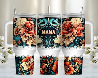 Mama 40oz Tumbler Wrap, PNG Tumbler Design Sublimation Design Downloads, Mothers Day Gift Quencher 40oz Tumbler with Handle Wrap