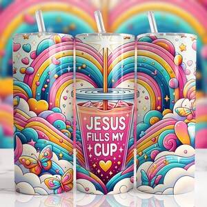 Jesus Fills My Cup Tumbler Wrap, Christian Bible Verse 20 oz Skinny Tumbler Sublimation Design Digital Download