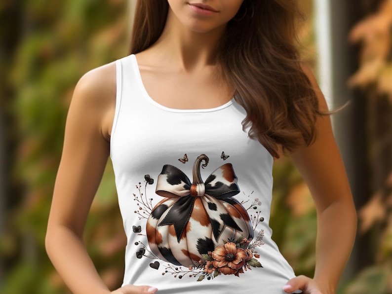 Women's Fall Pumpkin Tank Top, Floral Autumn Design, Thanksgiving Fashion, Casual Sleeveless Shirt