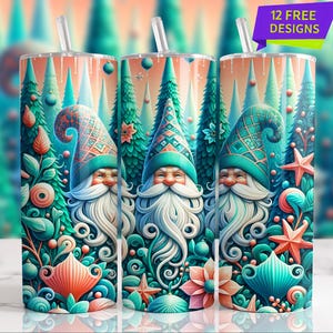 Xmas Snow Gnome 20 Oz Skinny Tumbler Wrap, Christmas Gnome Sublimation Tumbler Design Template, Digital Download, Snowflake PNG design