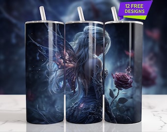 Envoltura para vaso delgado de 20 oz con diseño de hada, diseño de rosa, arte fantástico, envoltura para vaso de mariposa, regalo místico, vaso de hadas