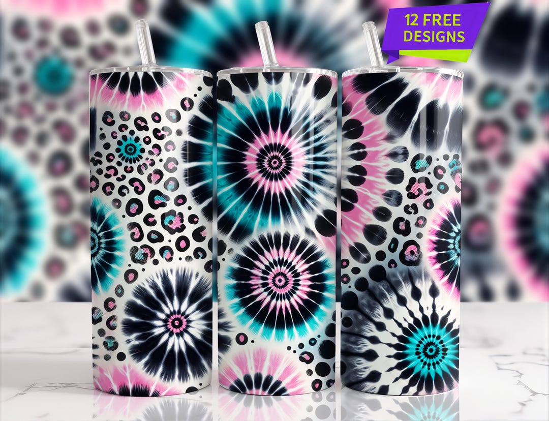 Tie Dye Tumbler Wrap PNG, Pink Leopard Print 20 Oz Sublimation Skinny ...
