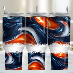 Blue Orange 40oz Tumbler Wrap, PNG Tumbler Design Sublimation Design, Abstract Quencher 40oz Tumbler with Handle Wrap