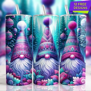 Xmas Snow Gnome 20 Oz Skinny Tumbler Wrap, Christmas Gnome Sublimation Tumbler Design Template, Digital Download, Snowflake PNG design