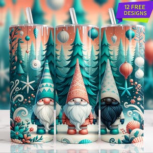 Xmas Snow Gnome 20 Oz Skinny Tumbler Wrap, Christmas Gnome Sublimation Tumbler Design Template, Digital Download, Snowflake PNG design