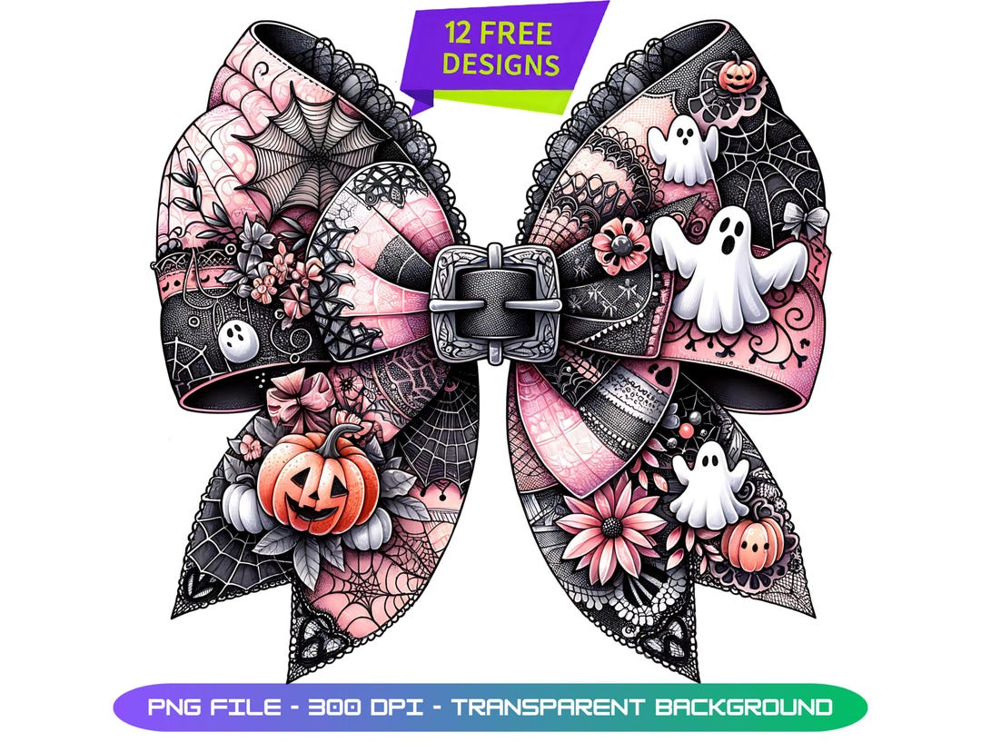 Halloween Bow Png Design, Spooky Bow Png, Ghost and Pumpkin Bow, Pastel ...