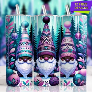 Xmas Snow Gnome 20 Oz Skinny Tumbler Wrap, Christmas Gnome Sublimation Tumbler Design Template, Digital Download, Snowflake PNG design