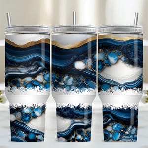 Granite Marble 40oz Tumbler Wrap, PNG Tumbler Design Sublimation Design Downloads, Blue Quencher 40oz Tumbler with Handle Wrap