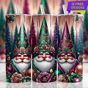 Xmas Snow Gnome 20 Oz Skinny Tumbler Wrap, Christmas Gnome Sublimation Tumbler Design Template, Digital Download, Snowflake PNG design