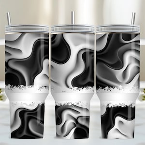 Black and White 40oz Tumbler Wrap - Floral Seamless PNG Tumbler Design Sublimation Designs Downloads - PNG